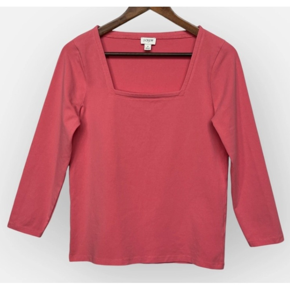 J.Crew Womens Square Neck Long Sleeve Cotton Blend Top Coral Pink Small